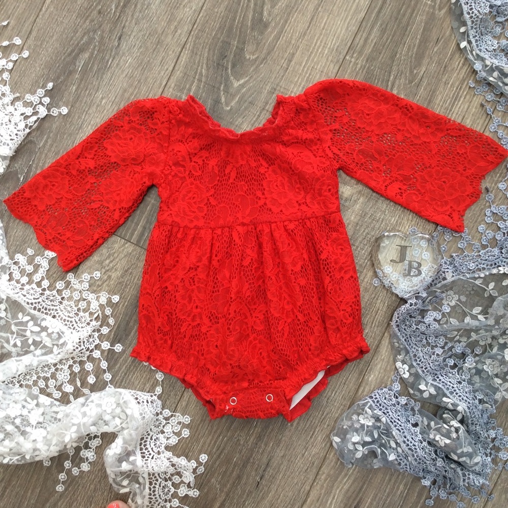 Boutique Baby Girls Red Lace Romper